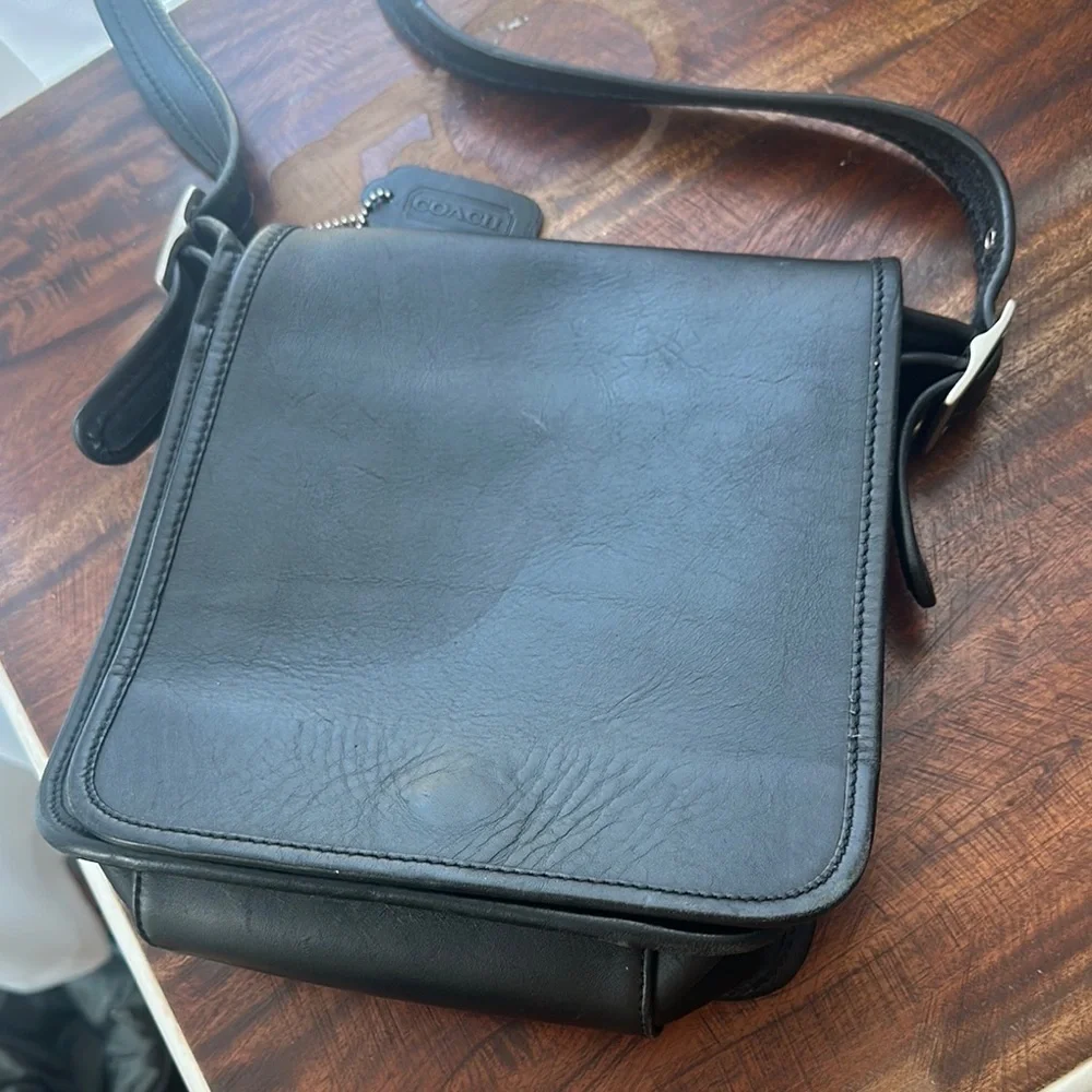 Coach Black Messenger Bag with Textured Finish